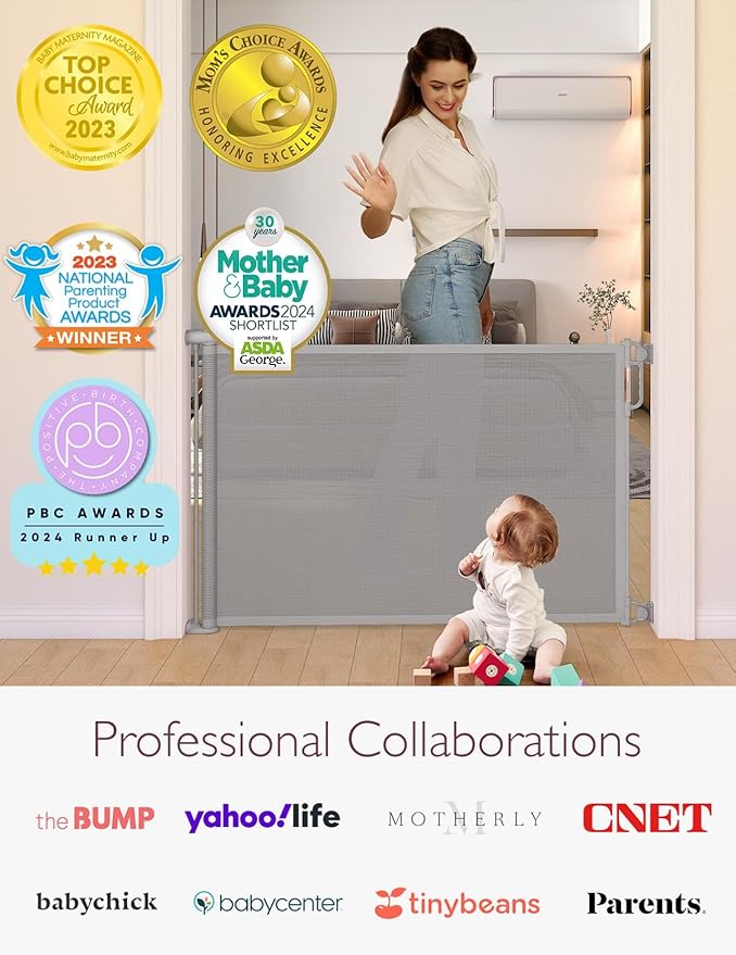 Momcozy Baby Gate, Retractable Baby Gate or Dog Gate 【Easy to USE】 for 33" Tall, Extends up to 55" Wide, for Stairs, Doorways, Hallways, Indoor, Outdoor