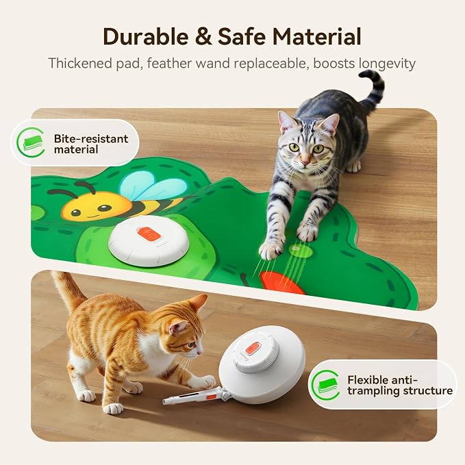 FEELNEEDY Rechargeable Cat Toys, 2 in 1 Hide and Seek Game Interactive Cat Toy, Movable LED Red Dot, Concealed Feathers, Durable Exercise Toys for Indoor Cats, Bored Adult Cats Wand Toy, Green - Image 7
