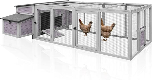 103’’ Large Chicken Coop with Run, Wooden Chicken House with Two Large Nesting Box and Leakproof Tray, Outdoor Hen House Poultry Cage for 4-6 Chickens, Waterproof Roof