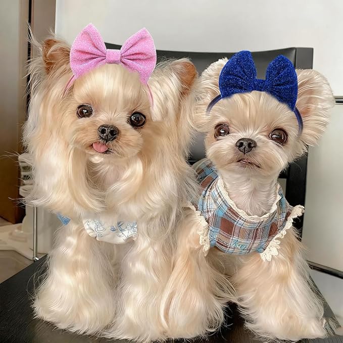 4Pcs Dog Hair Bow Headband for Small Medium Dogs, Adjustable Pet Dog Hair Bow Headband for Pets Puppy Cats Grooming Accessories (Solid Color, for Puppies)