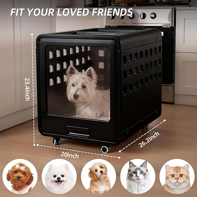 Acrylic Transparent Dog Crate for Large Dogs, Dog Box with Movable Panel, Modular Design-Safe Durable Dog Bed Fashionable & Convenient Black, Semi-Transparent(26.2" L x 20" W x 23.4" H)