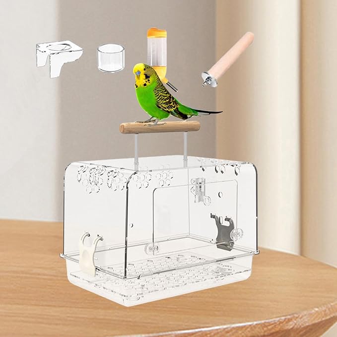 Portable Clear Bird Carrier for Small Parrots, Whole Set