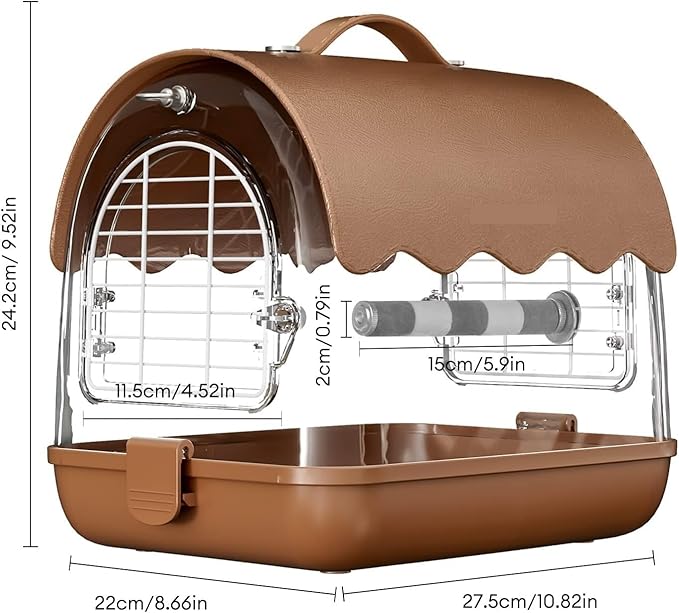 Ruvoo Bird Cage Birdcage Bird Carrier Backpack with Perch, Transparent Travel Bird Cage Bag with Shade Cover Visible Window for Parrots Budgie Bird Cages (Color : Brown)