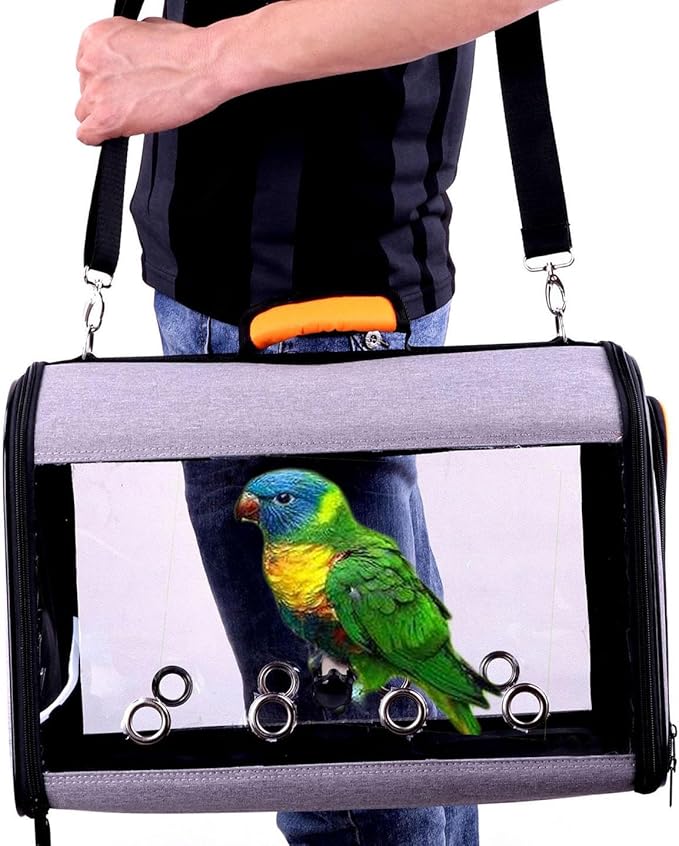 VIDECOR Parrot Go Out Bag Transparent Handbag Bird Starling Parrot Go Out Backpack Portable Bird Cage,B