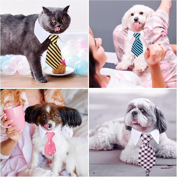 Segarty Cat Neck Tie, 6 Pack Cat Necktie with Suit White Collar Adjustable, Pet Tuxedo Costume Outfits for Male Boy Small Dogs Puppies Birthday, Valentine's Day, Wedding