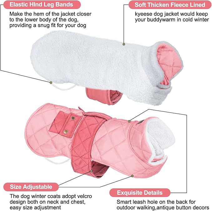 KYEESE Dog Coat Warm Pet Winter Puffer Coat with Leash Hole Soft Dogs Jacket with Pocket Windproof Pet Sweater Waterproof Pets Clothes for Cold Weather Thick Dog Coats for Medium Dogs