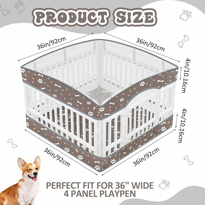2 Pack Dog Playpens Cover and Bottom Mat Fits for 36 Inch 4 Panels Pet PlayPen, Dog Crate Cover Puppy Exercise Pad, Reusable Washable, Hoop and Loop Design, Playpen Not Included(Grey)