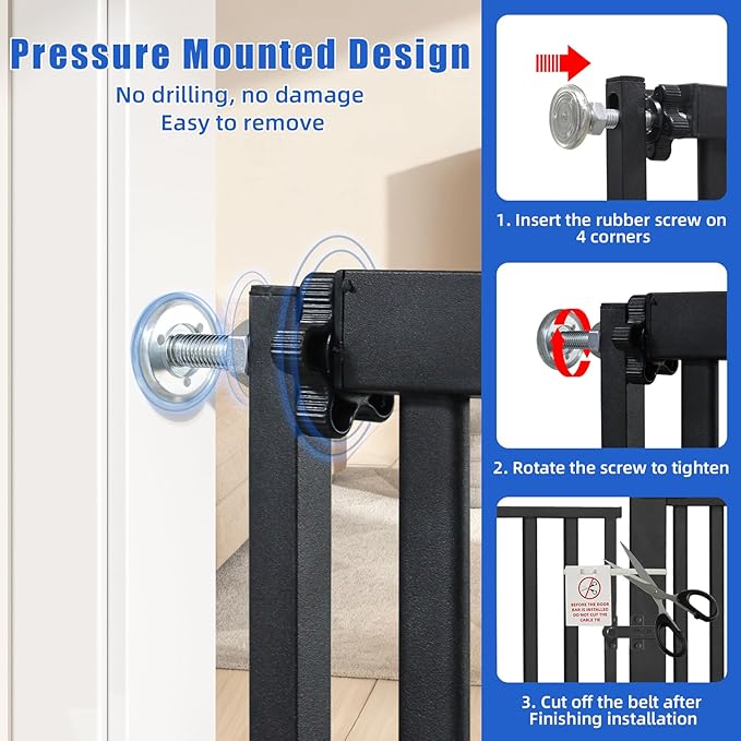 SHYUJAJIE 71 Inch Extra Tall Pet Gate for Cats, 29.5-43" Adjustable Wide Dog Gates, Pressure Mounted Walk Through Tall Cat Gate for Doorways,Hallway,Stairs,House（Black）