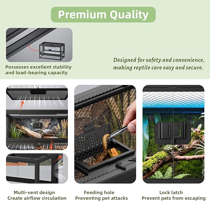 XIGETRAIL Tempered Glass Bearded Dragon Tank, 22" x 14" x 12" Reptile Enclosure with Sliding Door and Top Screen Ventilation,Reptile Tank for Lizard,Gecko,Chameleon