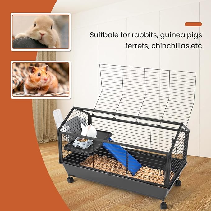 BORKIN Small Animal Playpen&Small Animal Cage with Foldable Fence, Guinea Pig Cages, Hedgehog Cage with Waterproof Bottom Canvas, Small Animal House & Habitat,35" L
