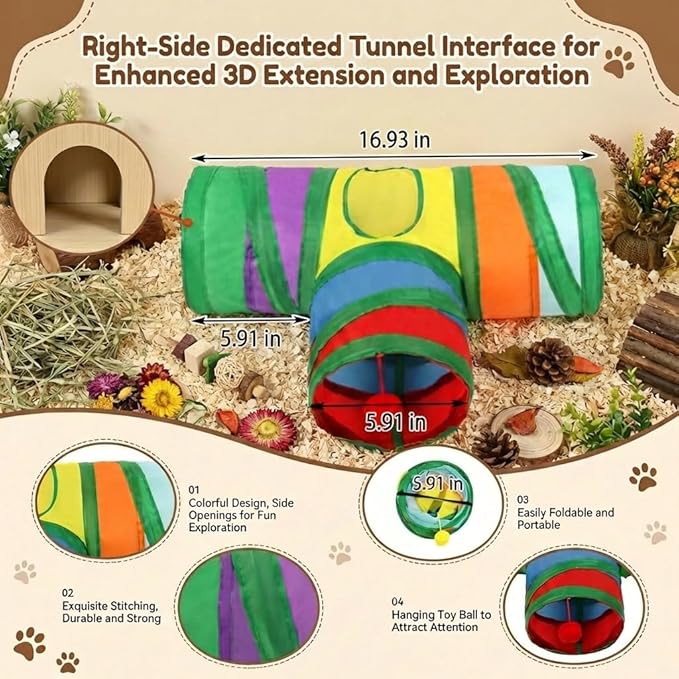 Guinea Pig Hideout Cave House - Natural Rock-Style Small Animal Hideaway for Guinea Pigs & Rabbits, Extra Large Indoor Habitat with Waterproof Liner Included, Chew Proof（Tunnel Style）