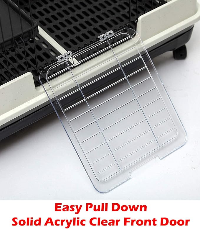 X-Large 32”L in/Outdoor Small Animal Rabbit Home Ferret Cage Bunny Hutch Adjustable Paw Safe Platform Ladder Raised Bottom Mesh Floor Easy Pull Out Washable Deep Tray Lockable Wheels