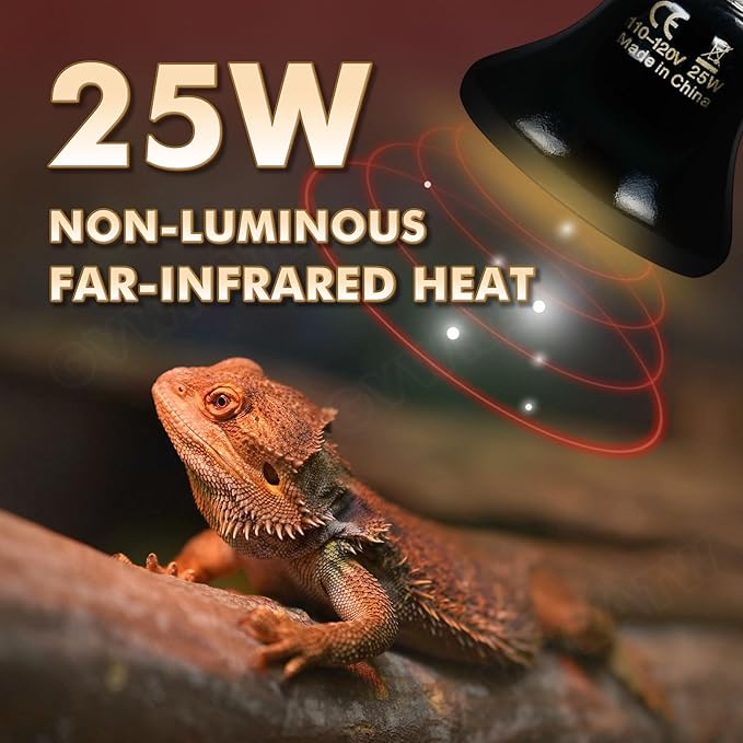 2-Pack Ceramic Heat Emitter Lamp 0.2inch(60mm)?€? 25W, Non-Light Emitting, 24/7 Safe Heat for Reptiles & Small Pets, E26