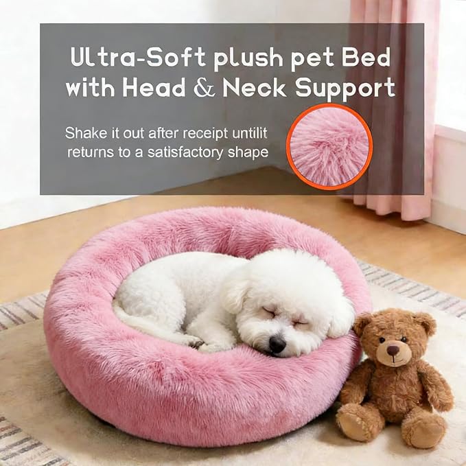 Comfort Donut Dog Bed for Small Dogs, Cat Bed & Pet Bed for Indoor Use, Medium Size with Soft Plush, Round Dog Beds for Large Dogs and Cats(Rubber Red,24''Lx24''Wx8''Th)