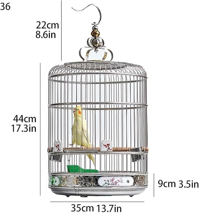 Bird Cage Round Bird Aviary Stainless Steel Tall Tiel Cage Hanging Parrot Cage Bird Carrier Travel Carrier Cage Flight Birdcage(5.5)