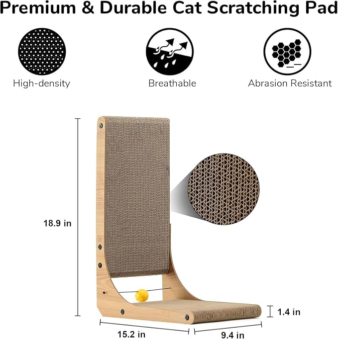 FUKUMARU Cat Scratcher, 18.9 Inch L Shaped Cat Scratch Pad for Indoor Cats - Image 3
