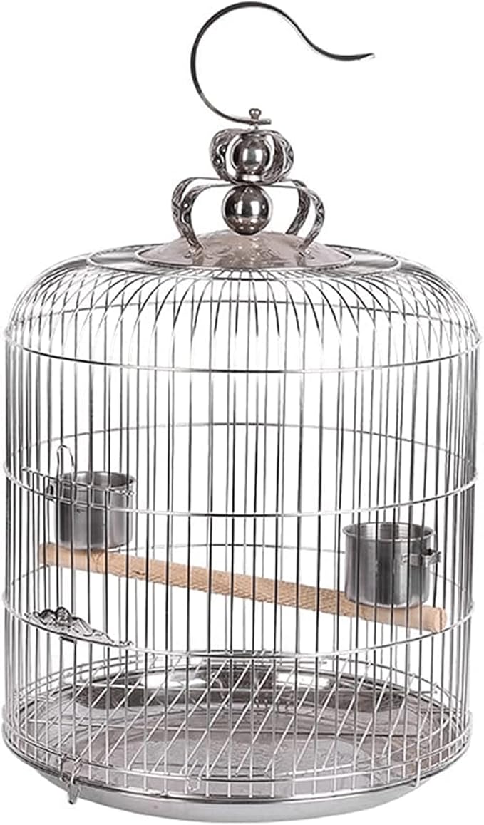 Stainless Steel Bird Cage Round Hanging Bird Carriers with Hook Birdcages for Home Garden Outdoor Small Parrot Birdcage，Wood 36cm/14.1in