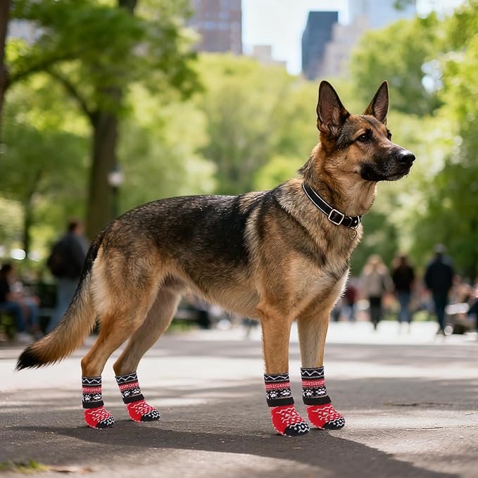 KOOLTAIL Dog Socks to Prevent Licking Paws for Hardwood Floors Anti Slip,Warm Winter Pet Boots&Paw Protector with Grippers,Double Sides Puppy Shoes Booties for Small Medium Large Senior Dogs L