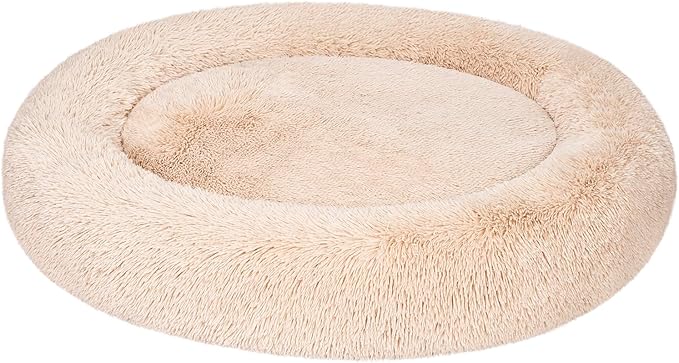 Amazon Basics Washable Donut Pet Bolster Faux Fur Bed with Removable Cover, Anti-Slip Bottom for Dog, Beige, 45" x 45"