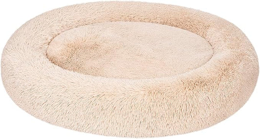 Amazon Basics Washable Donut Pet Bolster Faux Fur Bed with Removable Cover, Anti-Slip Bottom for Dog, Beige, 45" x 45"