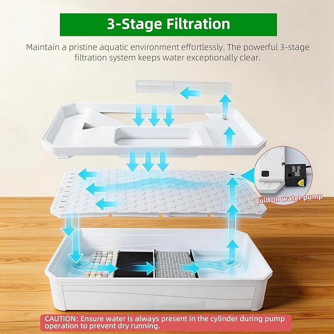 Turtle Tank Kit with 3-Stage Filter, Basking Platform & Heat Lamp - Complete Turtle Aquarium Habitat for Water Turtles, Enclosure or Hermit Crab Tank, Easy Drain Starter Kit White, 18.1 Inch