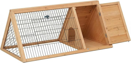 PawHut 46" x 24" Wooden A-Frame Outdoor Rabbit Hutch, Small Animal Cage, Bunny Hutch with Outside Run & Ventilating Wire, Yellow