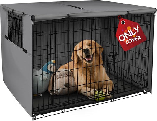 Explore Land Dog Crate Cover Heavy Duty Polyester Pet Kennel Sunshade Universal Fit for 42 inches Wire Cage (Grey)