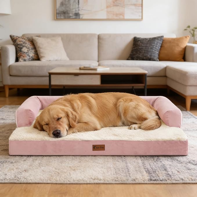 Orthopedic XXL Dog Beds, Waterproof Egg Crate Foam Big Pet Bed for All Breed Sized Dogs 53x42Inch, Washable Extra Large Dog Couch Bed with Removable Cover and Non-Slip Bottom, Pink