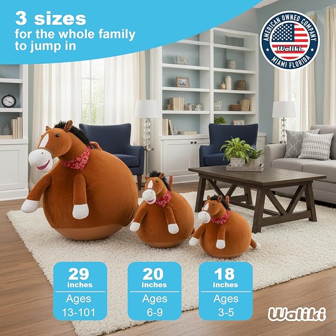 WALIKI Horse Hopper Ball | 20-Inch Deluxe Inflatable Cowboy Rodeo Jumping Ball with Handles | Sit & Bounce Ride-On Toy for Kids Ages 6, 7, 8, and 9 | Fun Indoor/Outdoor Play