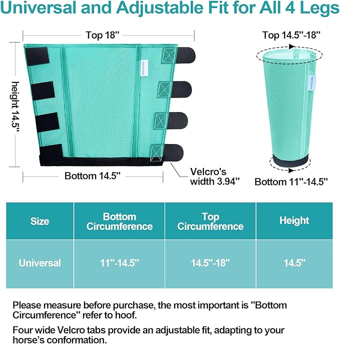 Mesh Horse Fly Boots Set of 4, Loose Fitting Leggings for Horses, Reduce Stressful Stomping, Breathable Adjustable and Universal Fit for 4 Legs, Reliable Stay Put (Mint)