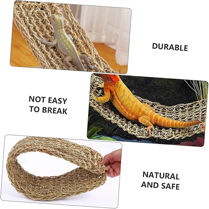 1pc Lizard Hammock Crested Gecko Hammock Pet Sea Grass Mat Lizard Reptile Hammock Lizard Lounger Hammock Small Animals Woven Lizard Tank Accessories Reptisoil Crawl The Bed Seaweed