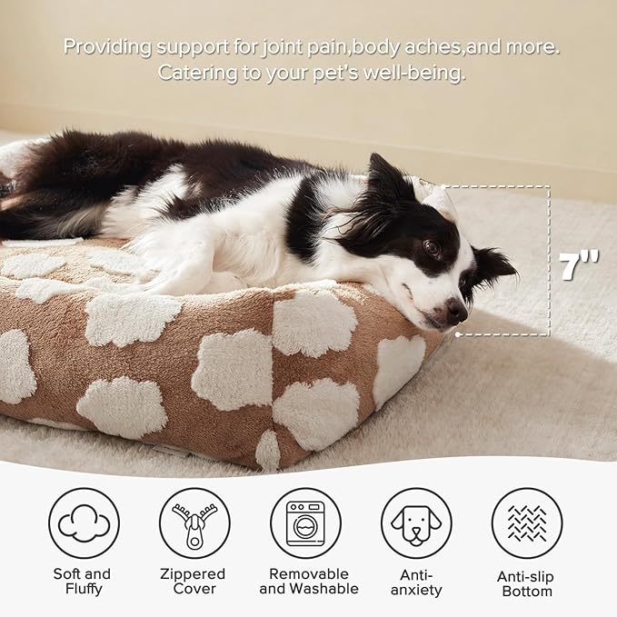 JOEJOY Small Dog Bed for Small Dogs, Rectangle Washable Orthopedic Dog Bed with Removable Zipper Cover, Cute Soft Calming Puppy Pet Bed with Jacquard Shaggy Plush & Non Skid Bottom