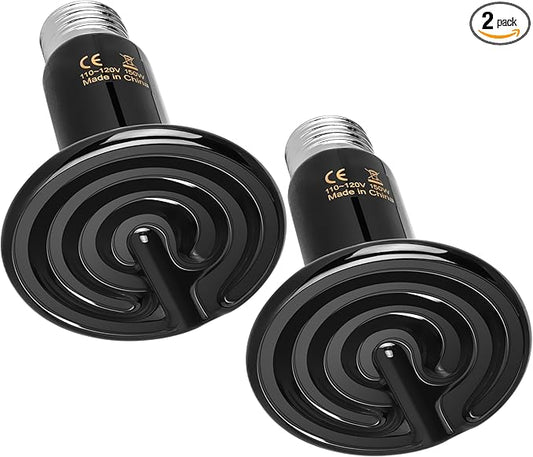 Reptile Heat Lamp 150W Ceramic Heat Emitter, No Light Emitting Heat Bulbs for Amphibian Pet Brooder Coop Incubating Chicken, Lizard Bearded Dragon Turtle Snake Terrarium, 2 Pack