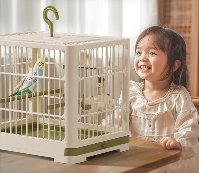 Bird Carrier Cage Travel Detachable Tray Hook Handle Transport Bird House for Outdoor(Black)