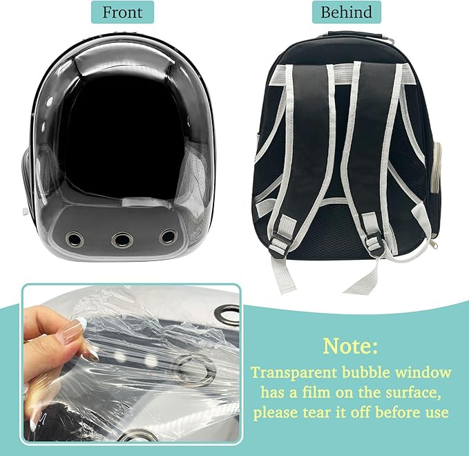 PINVNBY Bearded Dragon Carrier Backpack with Harness and Leash Set Large Reptile Travel Carrier Portable Lizard Backpack Clear Bubble Window Small Animal Carrying Bag for Gecko Kitten Rabbit (Black)