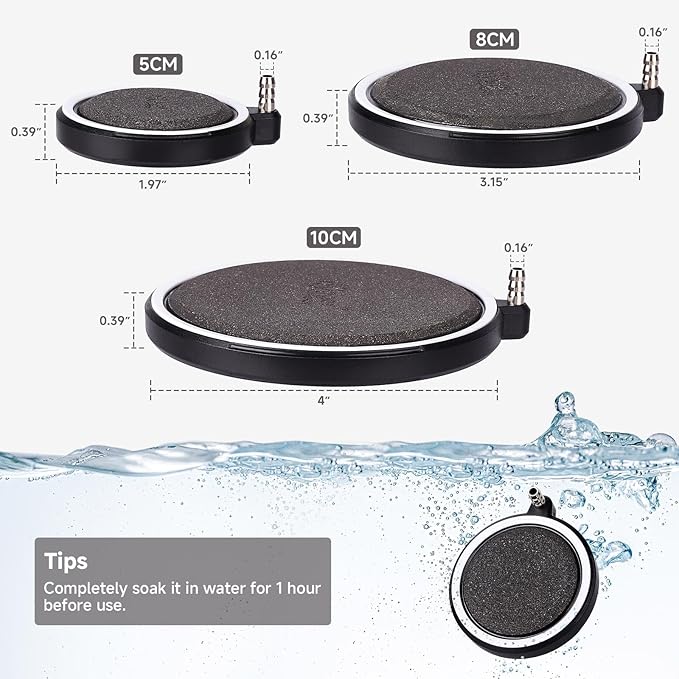 hygger Air Stone for Aquarium: Quiet High Dissolved Oxygen Diffuser Kit for Freshwater or Saltwater Fish Tank and Hydroponic Air Pump-Disc 3 x 3 Inch Air Bubble Stone