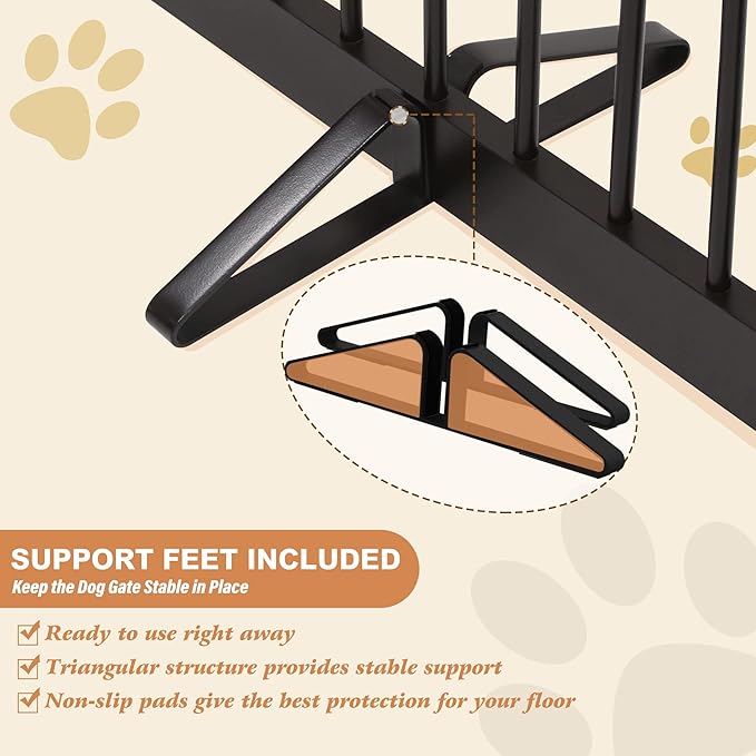 PUPETPO Freestanding Pet Gate for Dogs, Indoor Wooden Foldable Dog Gate for House, Extra Wide, Pet Fence for Stairs, Doorways, Halls, Support Feet Included, 120 Inch Wide, 6 Panels 32",Brown