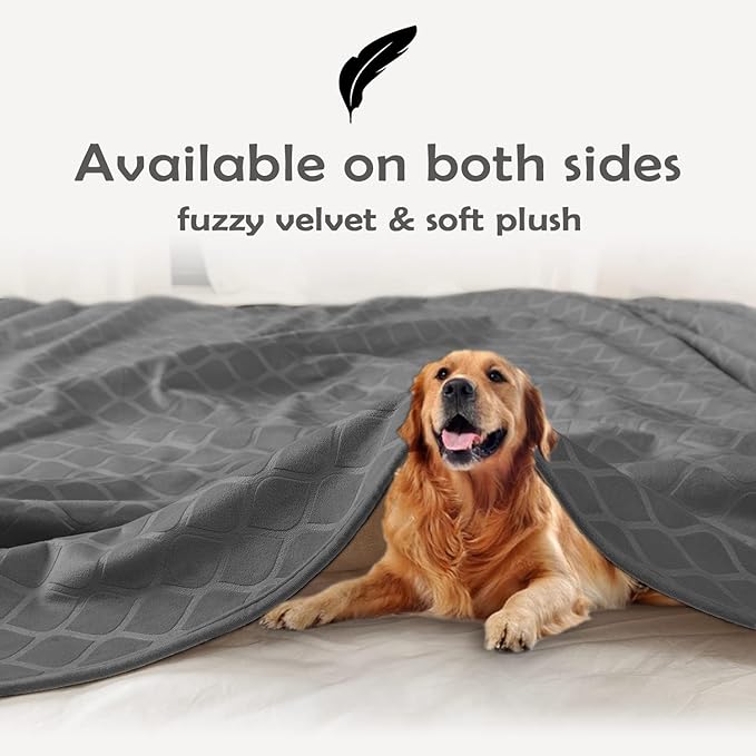 fuguitex Waterproof Dog Blanket Bed Cover Dog Crystal Velvet Moroccan Fuzzy Cozy Plush Pet Blanket Throw Blanket for Couch Sofa(82 * 82 inch, Dark Grey+Beige)