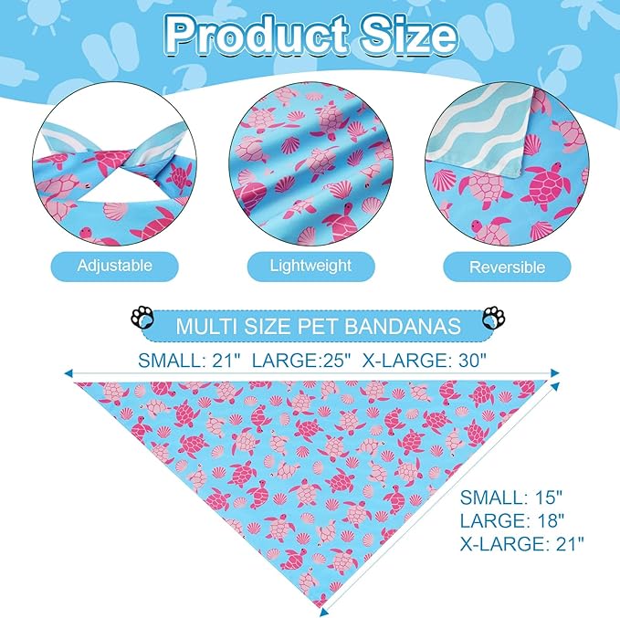 Summer Dog Bandanas Small 2PCS, 4 Pattern Blue Pink Yellow Scarf for Boy and Girl, Triangle Reversible Bibs Breed for Puppy Cats Pets