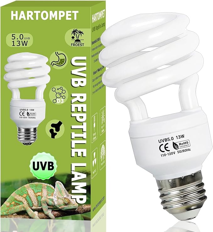 HARTOMPET 5.0 UVB Reptile Light 13W, Compact Tropical Coil UVB Bulb, UVA Fluorescent Lamp for Chameleons, Lizards, Turtles, Small Terrariums
