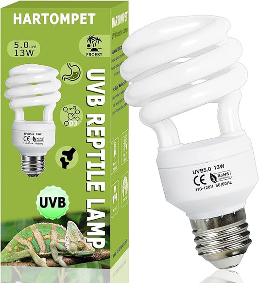 HARTOMPET 5.0 UVB Reptile Light 13W, Compact Tropical Coil UVB Bulb, UVA Fluorescent Lamp for Chameleons, Lizards, Turtles, Small Terrariums