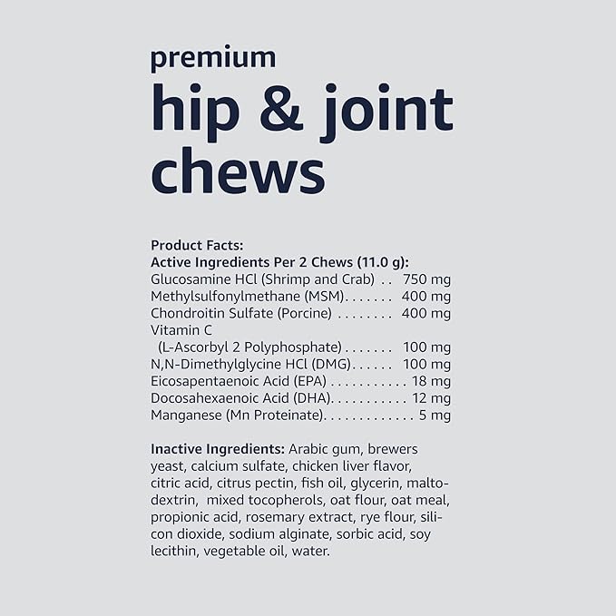 Amazon Basics Premium Dog Hip & Joint Supplement Chews with EPA and DHA, 60 Count (Previously Solimo)