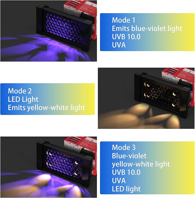 UVB & UVA Light for Reptiles, Dimmable LED Full Spectrum Sunlight Lamp with 3 Lighting Modes, 4/8/12H Timer for Tortoise, Gecko, Bearded Dragon, 4W Reptile Lamp, 5IN