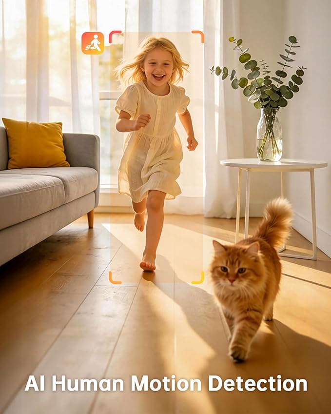 ELYSOO Wireless Indoor Camera: Battery Powered Pet/Dog Monitor with Phone App, 360° Pan/Tilt, Smart Detection, No Wiring Needed, 2K Live Video, Night Vision, Portable Home Cam for Room/Rental/Travel