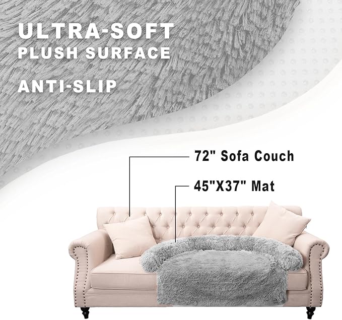 Tinaco Calming Dogs/Cats Bed Mats, Dog Pad Washable Removable Couch Cover, Plush Long Fur Mat for Pets, Waterproof Lining, Perfect for Small, Medium and Large Dogs and Cats (Light Gray, 45"x37")