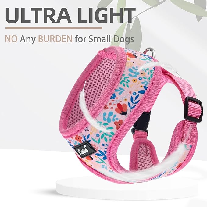 PUPTECK Soft Mesh Dog Harness and Leash Set Pet Puppy Cat Comfort Padded Vest No Pull Harnesses, Pink Floral, S