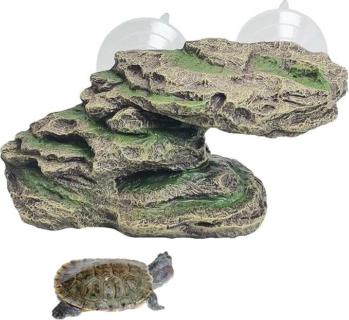 kathson Turtle Basking Platform Floating Turtle Dock Baby Tortoise Climbing Ramp Shale Reptiles Dock Resting Terrace Stone Aquarium Ornament for Frogs Newts (Green Size:8.2”Lx3.3”Wx3.1”H)