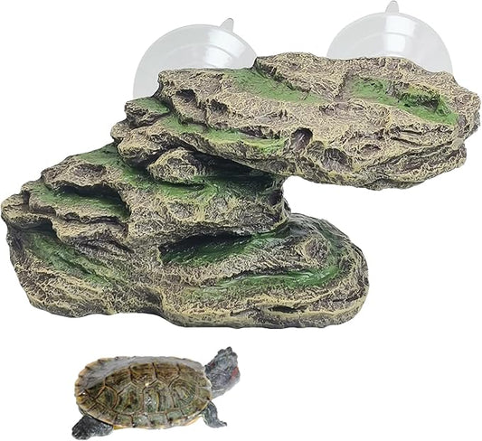 kathson Turtle Basking Platform Floating Turtle Dock Baby Tortoise Climbing Ramp Shale Reptiles Dock Resting Terrace Stone Aquarium Ornament for Frogs Newts (Green Size:8.2”Lx3.3”Wx3.1”H)