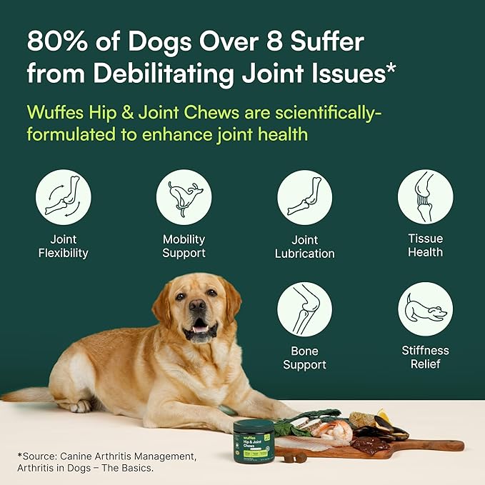 Wuffes Advanced Dog Hip and Joint Supplement with Glucosamine, Chondroitin, Omega 3, MSM, and Green Lipped Mussel, (Pack of 2, Small & Large Breed)