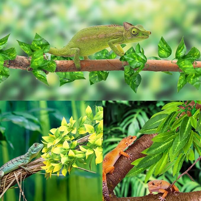 KATUMO Reptile Plants, 3 PCS Amphibian Hanging Plants with Suction Cup for Lizards, Geckos, Bearded Dragons, Snake, Hermit Crab Tank Pets Habitat Decorations